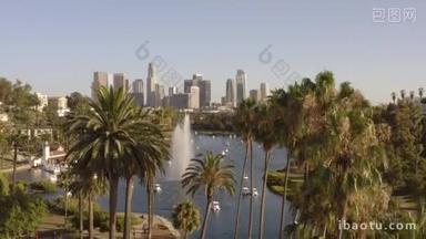 洛杉矶加州回声公园棕榈树的鸟瞰图